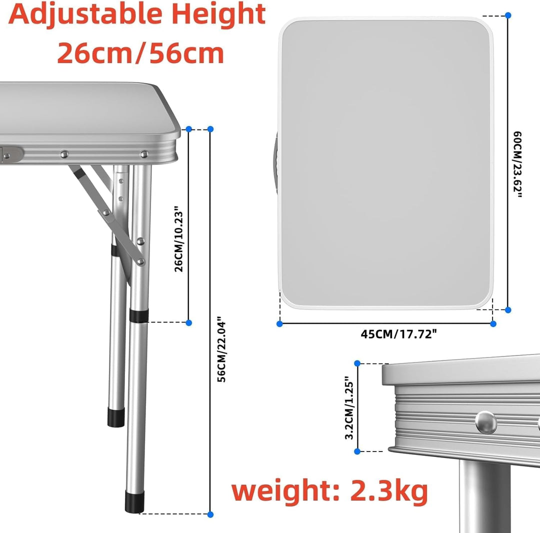 Qimu Tragbarer Klapptisch, 60 cm, zusammenklappbar, aus Aluminium, leicht, verstellbar, für Garten,