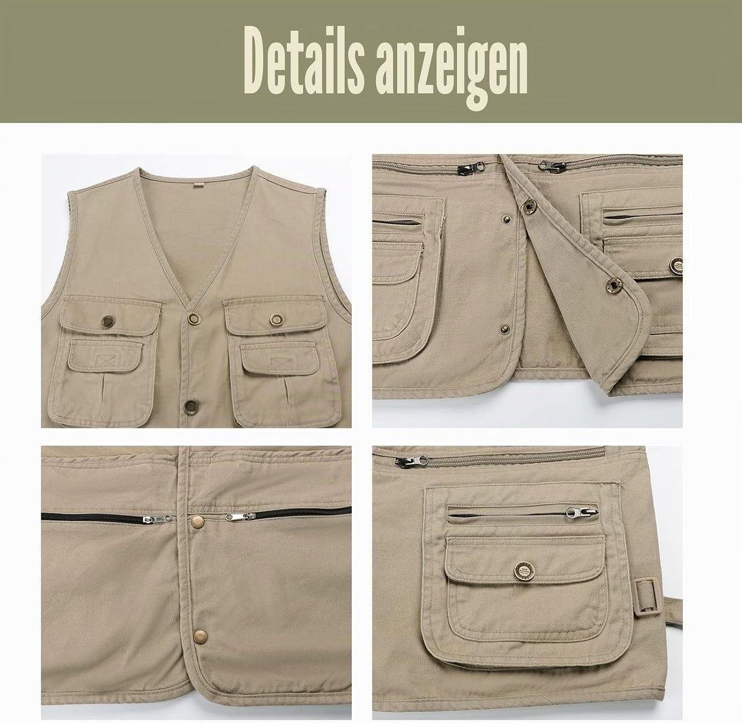 Btmpmcs Herren Outdoor Weste Ärmellose Anglerweste mit Vielen Taschen Baumwolle Freizeit Jagd Weste