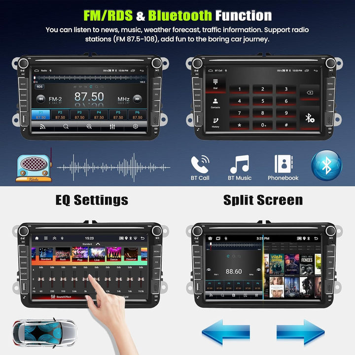 8 Core 6 + 128G Android 15 Auto Radio für VW Passat Golf Sitz Altea Jatta Skoda, 8 "IPS 2.5D -Auto -
