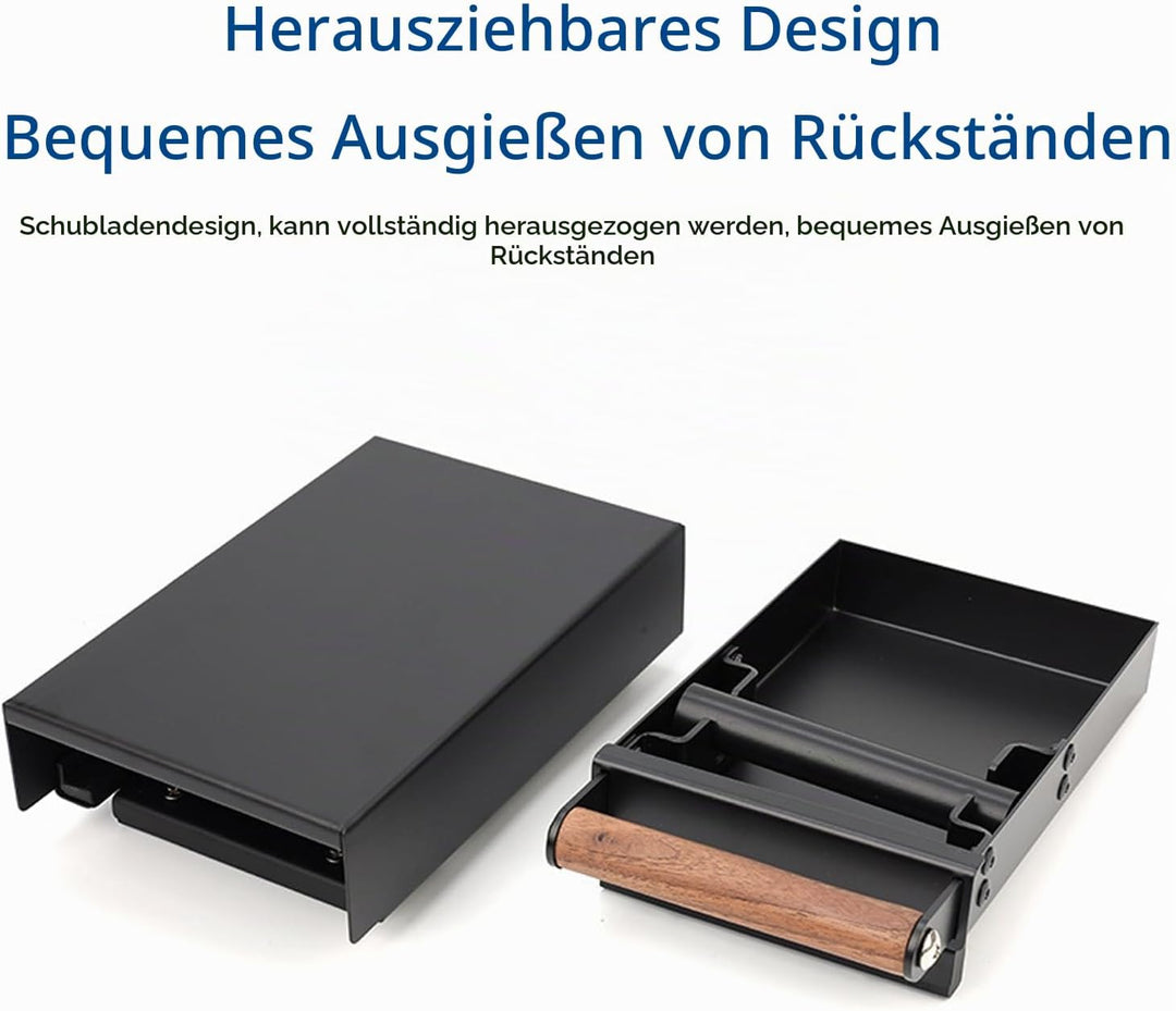 knock box aus Edelstahl mit Holzgriff, Siebträger Abklopfbehälter Schublade (Schwarz)