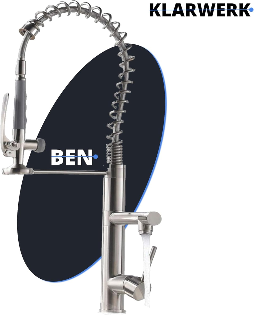 Ben | Gastronomie Chrom Silber Küchenarmatur| Zwei Brausen | Edelstahl Professional Wasserhahn Küche