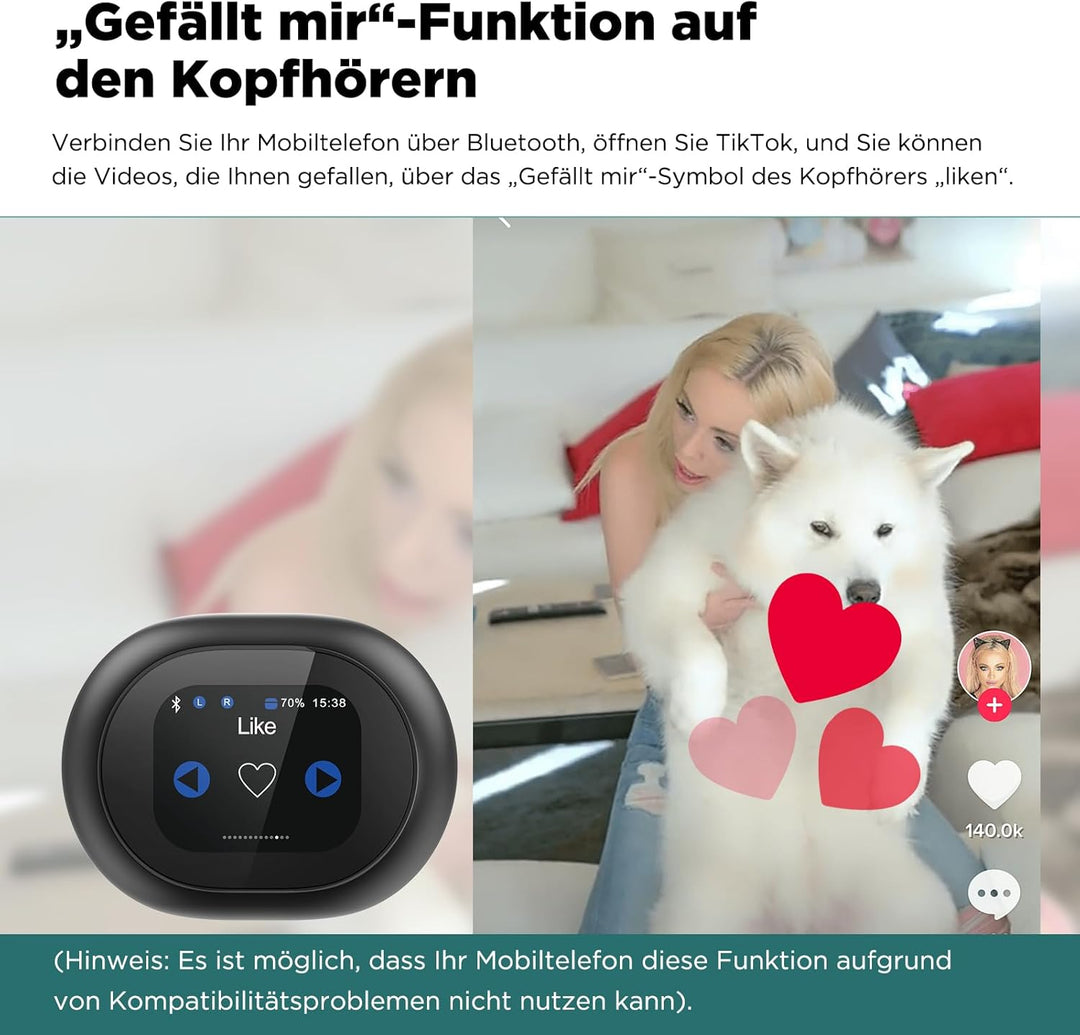 MINISO MS188 Übersetzer Kopfhörer Echtzeit mit KI-Sprachübersetzung für 134 Sprachen, LCD-Touchscree