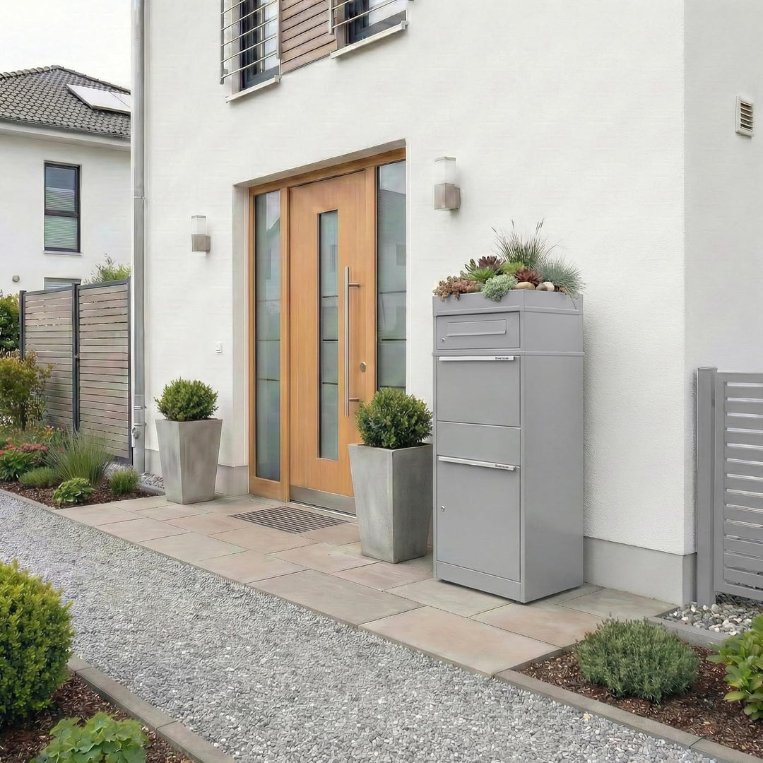 Metzler Paketbox mit Pflanzdach, Postbox rostfrei & massiv Paketbriefkasten XXL, Standbriefkasten mo