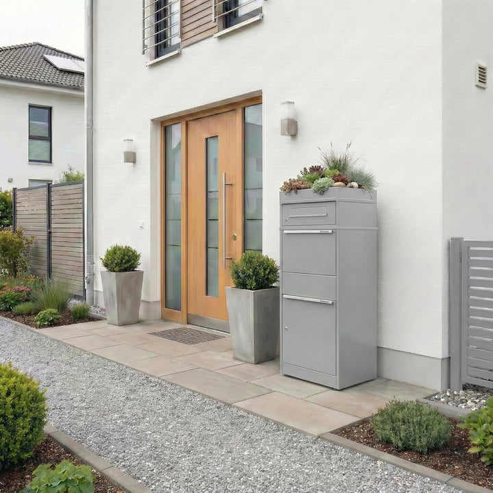 Metzler Paketbox mit Pflanzdach, Postbox rostfrei & massiv Paketbriefkasten XXL, Standbriefkasten mo