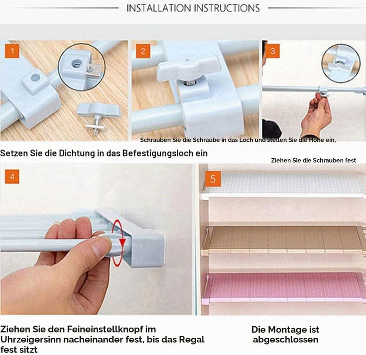 Ausziehbar Garderobensystem Regaltrenner Edelstahl-Stangen Ohne Bohren für Küche Bücherregal Kühlsch