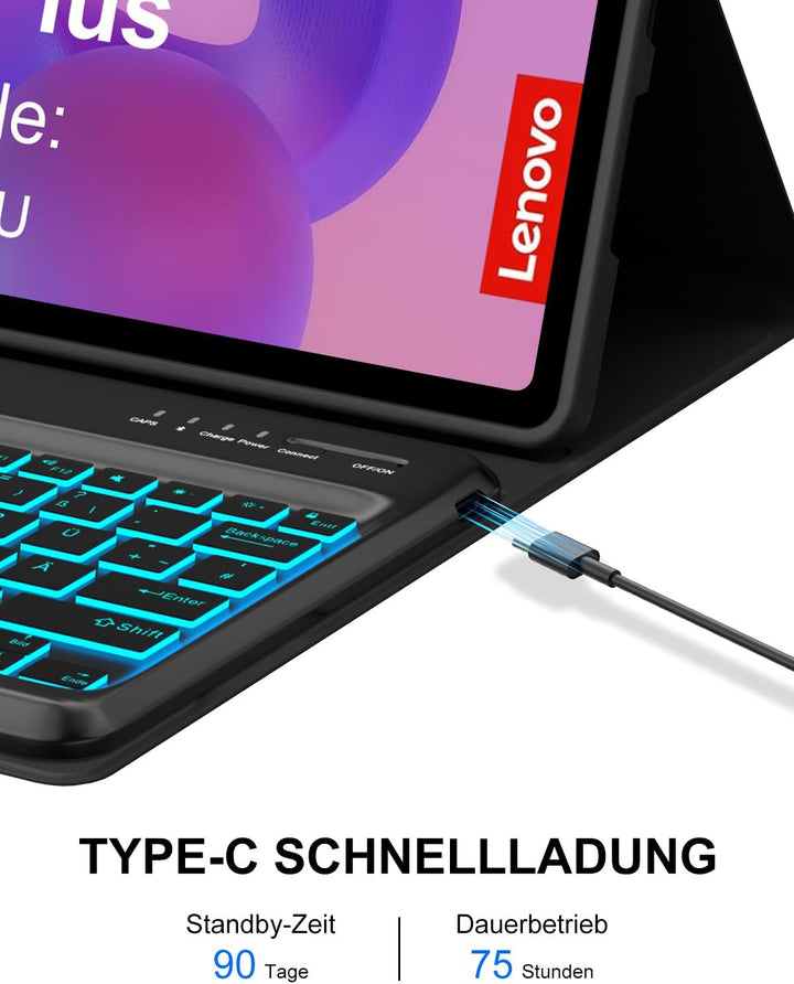 Für Idea Tab Plus 12.1" Tastaturhülle mit Beleuchtung QWERTZ Schwarz Idea Tab Plus 12,1" (2025) TB36