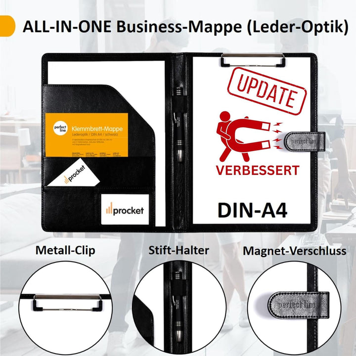 perfect line - Klemmbrettmappe DIN-A4 mit Magnetverschluss - aus strapazierfähigem Kunstleder in sti