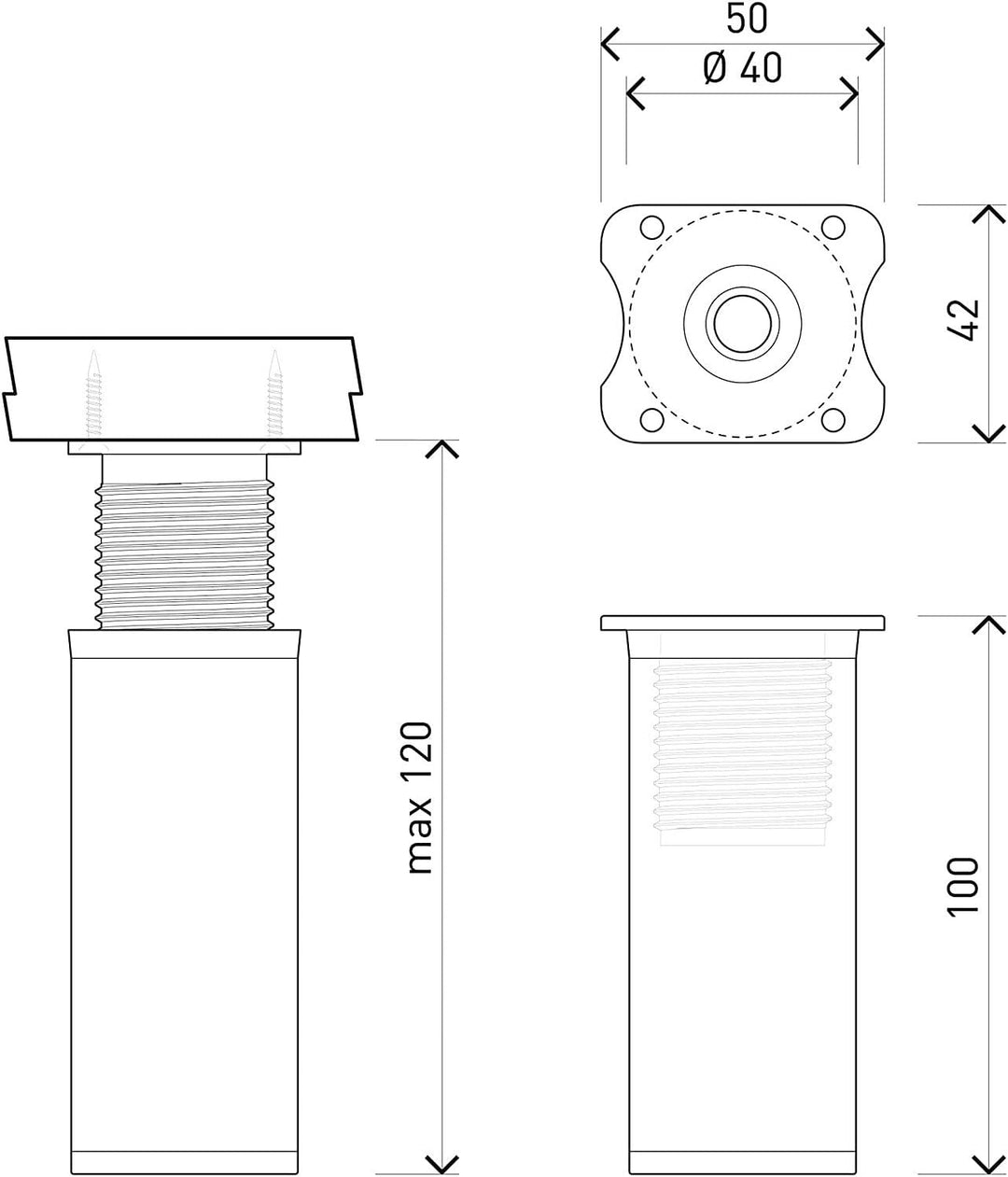 sossai® Design-Möbelfüsse MFR1 | höhenverstellbar | 8er Set | Rund-Profil - Ø 40 mm | Farbe: Weiss |