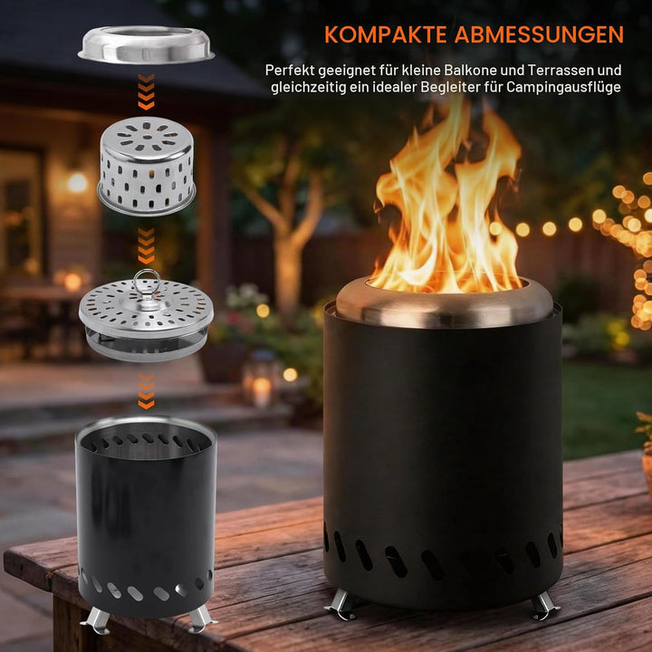Rauchfreie Tischkamin Outdoor, Edelstahl Feuertonne Mini Feuerstelle für Balkon Terrasse Camping, Tr