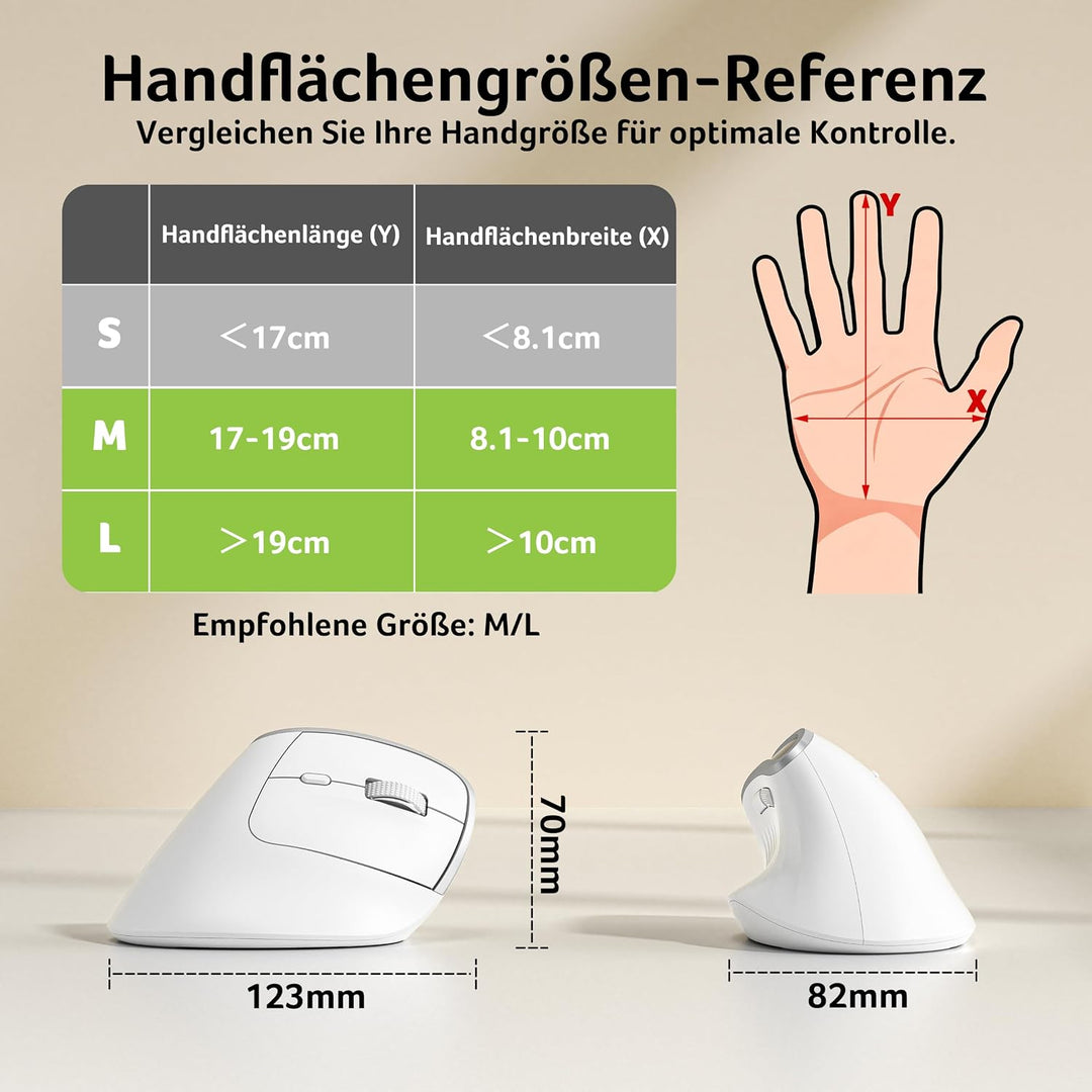 Acer 2.4G Ergonomische Maus, Vertikale Optische Maus Kabellos 1600 DPI, Wiederaufladbar Wireless Mou