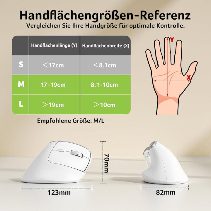 Acer 2.4G Ergonomische Maus, Vertikale Optische Maus Kabellos 1600 DPI, Wiederaufladbar Wireless Mou