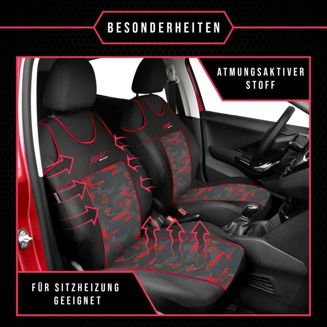 2er Set Autositzbezüge PKW universal | Auto Sitzbezüge Polyester Rot für Airbag geeignet | für Vorde