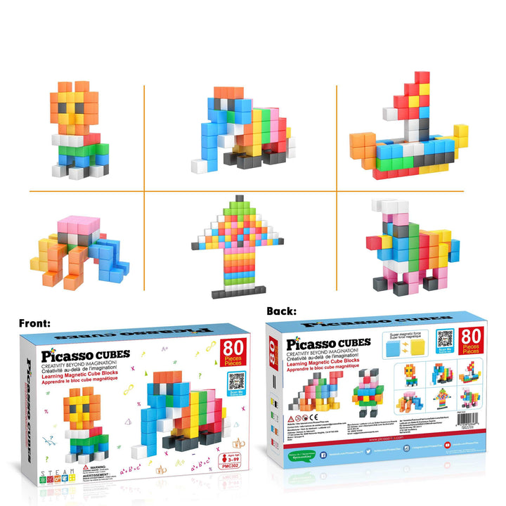 PicassoTiles Magnet-Würfel-Bausteine, 80 Stück, 3 cm, magnetische Würfel, Spielzeug, Konstruktion, G