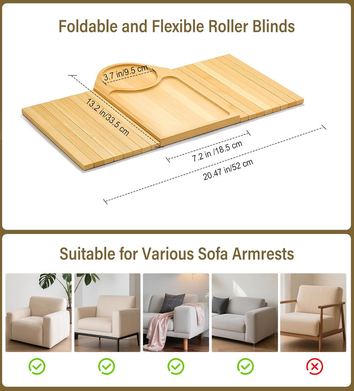 Kssiaz Couch Armlehne Tablett, Bambus Sofatablett Tisch für Couch, Armlehnenablage für Sofa mit Getr