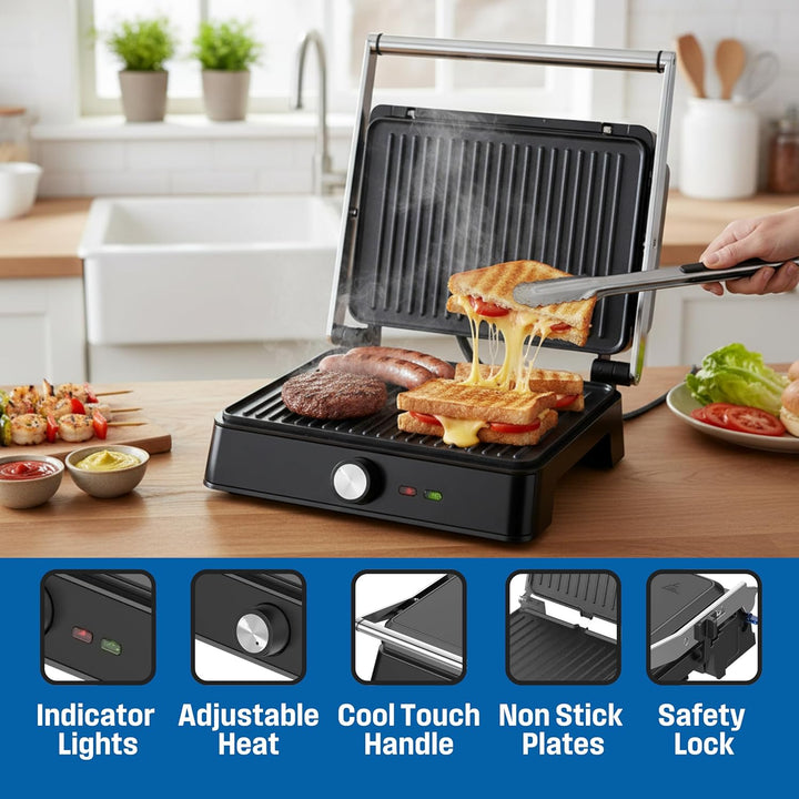 Westinghouse Retro Kontaktgrill mit 180°-Öffnung, Sandwichmaker mit Cool-Touch Griff & Höhenverstell
