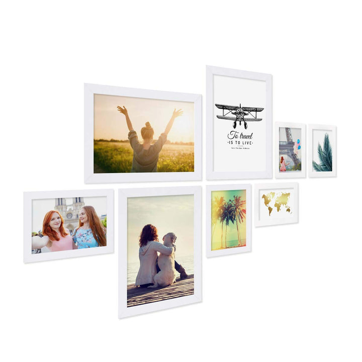 PHOTOLINI Bilderrahmen Set Weiss, Fotorahmen Holz MDF, 8er Bilderrahmenset Wand Collage, photo frame