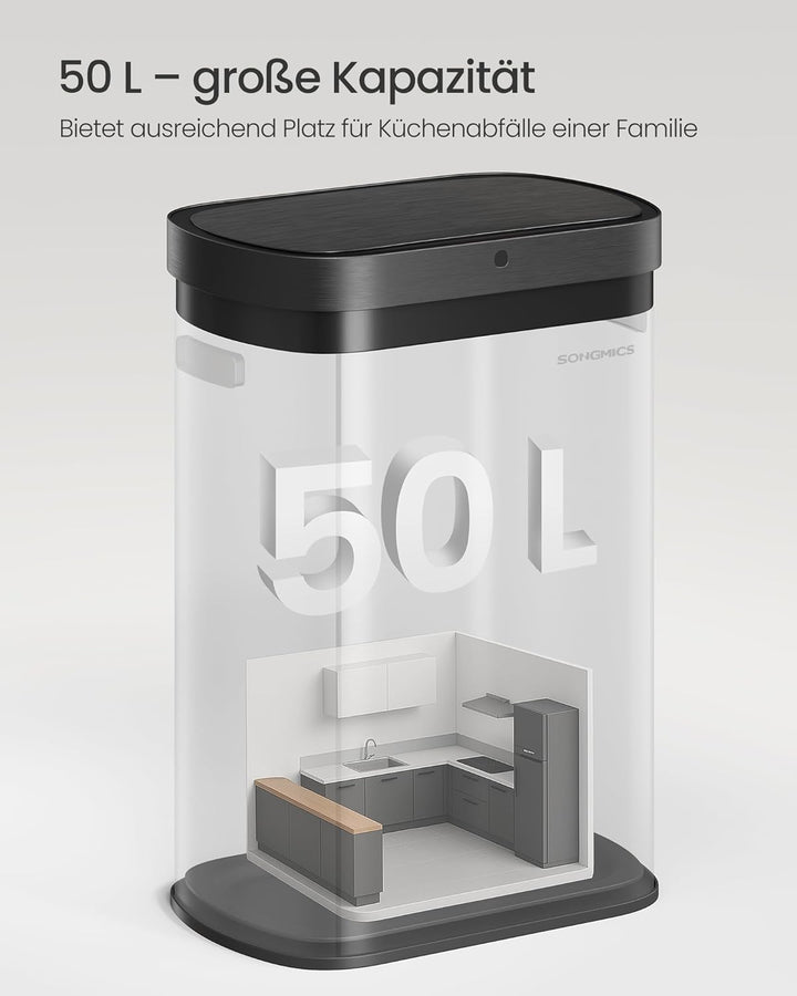 SONGMICS Mülleimer mit Sensor, automatischer Abfalleimer 50 L, Öffnen per Handbewegung oder Berühren