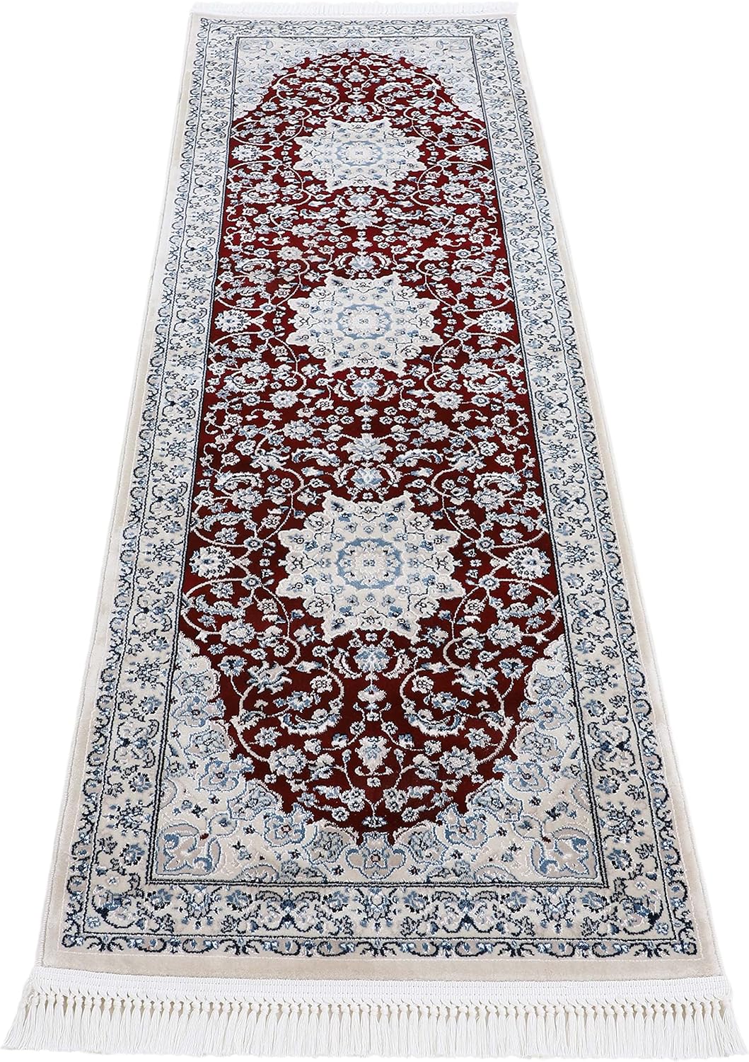 carpetfine Orientteppich Nain Diane Rot 75x200 cm Läufer | Tradtioneller Teppich für Schlaf- und Woh