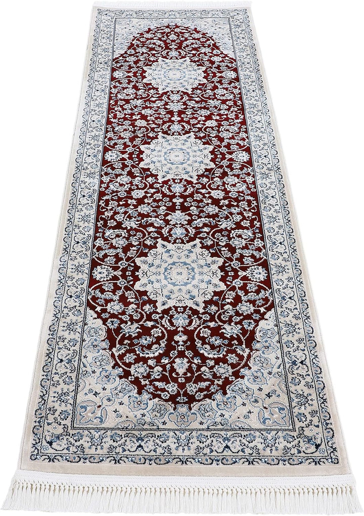 carpetfine Orientteppich Nain Diane Rot 60x180 cm Läufer | Tradtioneller Teppich für Schlaf- und Woh