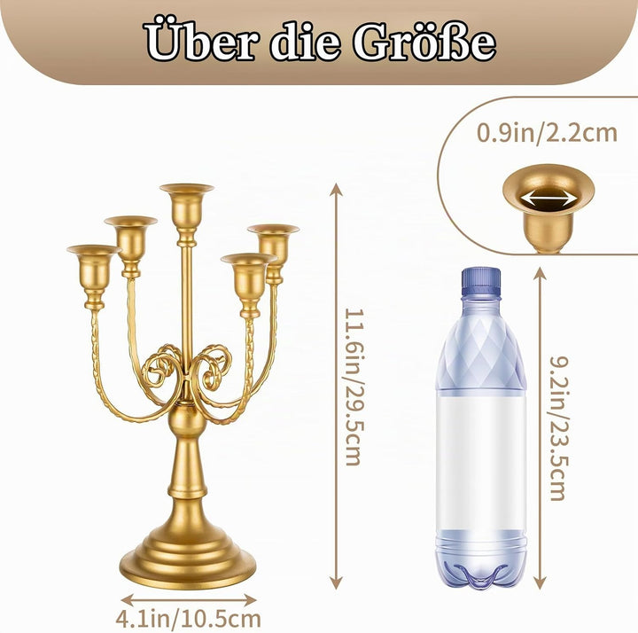 Sziqiqi Kandelaber-Kerzenhalter Aus Goldfarbenem Metall – 29,5 cm Hoch, Kerzenständer Mit 5 Armen, K