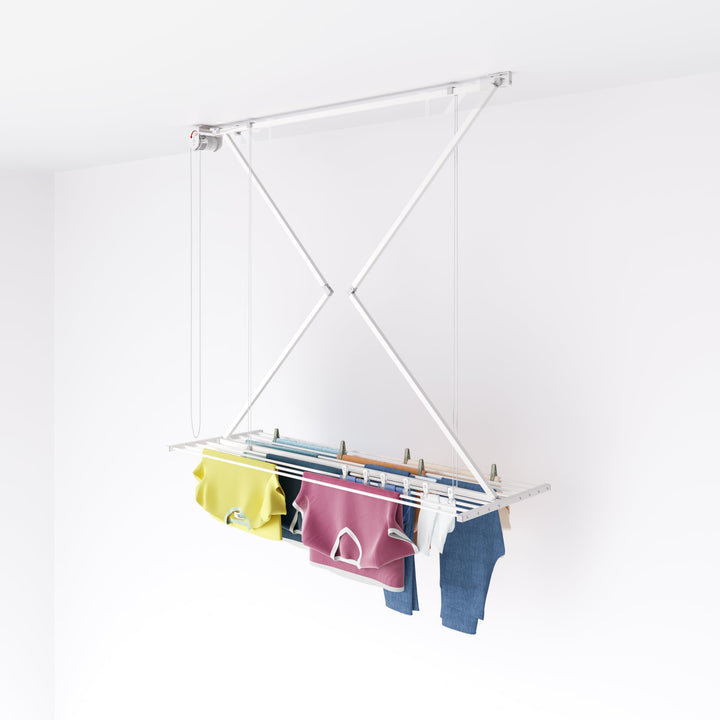 Foxydry Mini Deckenständer, vertikaler Wäscheständer, zusammenklappbar in Aluminium und Stahl 152x54