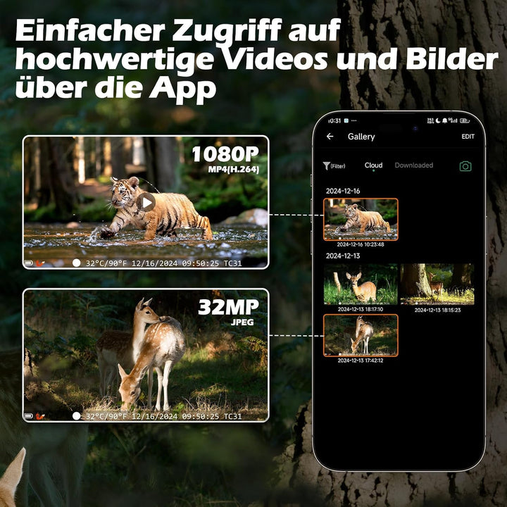 VOOPEAK 4G LTE Wildkamera mit SIM Karte, Wildtierkamera mit Handyübertragung App, 32MP 1080P Jagdkam