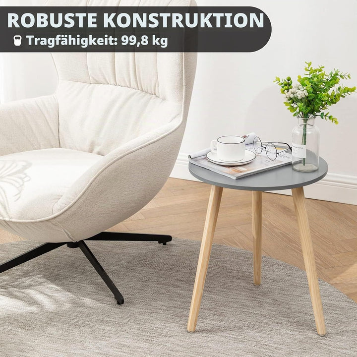 YOUDENOVA Beistelltische Holz, Couchtisch rund, Ø42x52cm, Wohnzimmertisch, Nachttisch mit Tablett, S