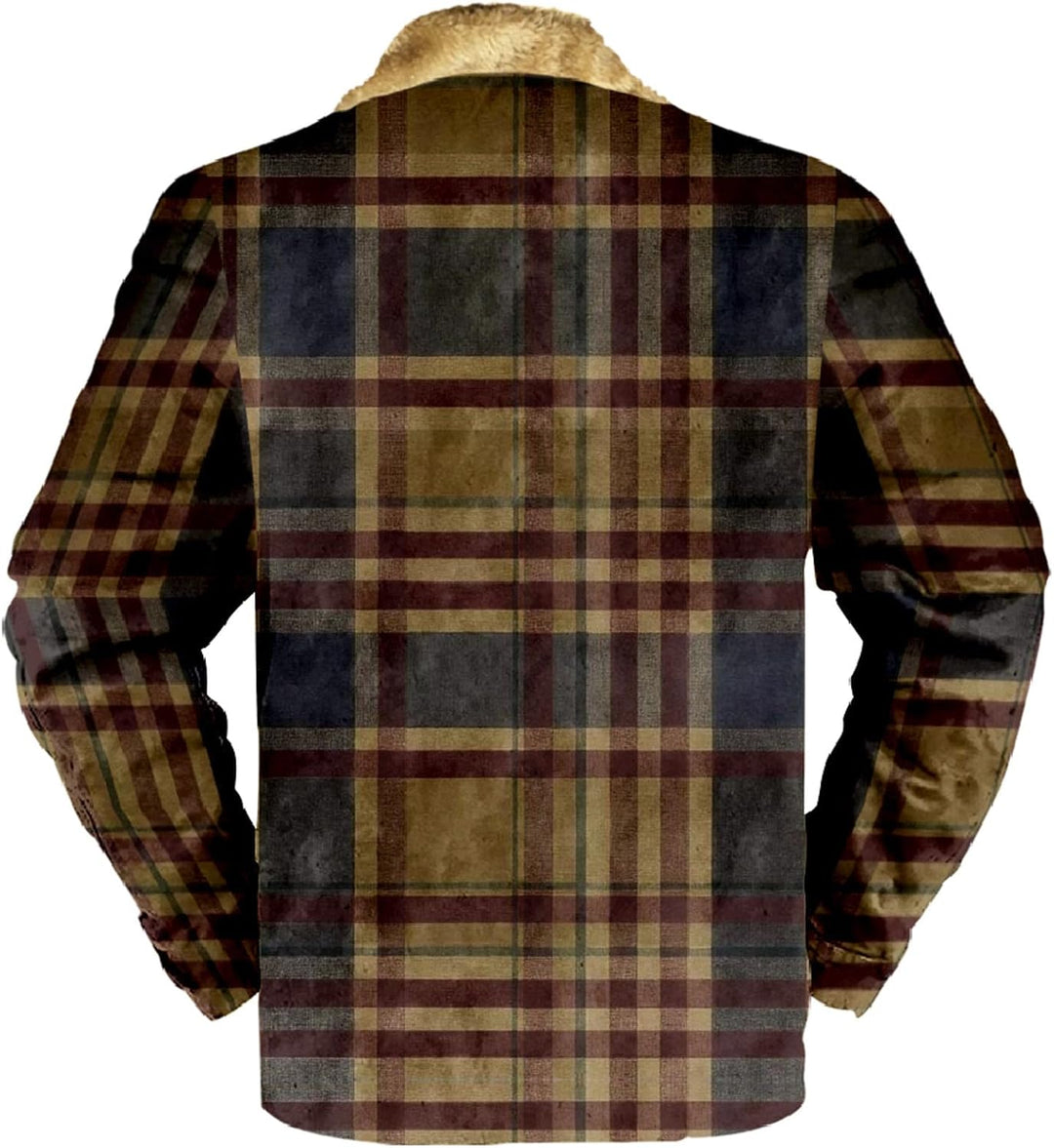 Gefütterte Jacke Herren Kariertes Druck Fleecefutter Übergangsjacke Mit Taschen Winterjacke Mit Reis