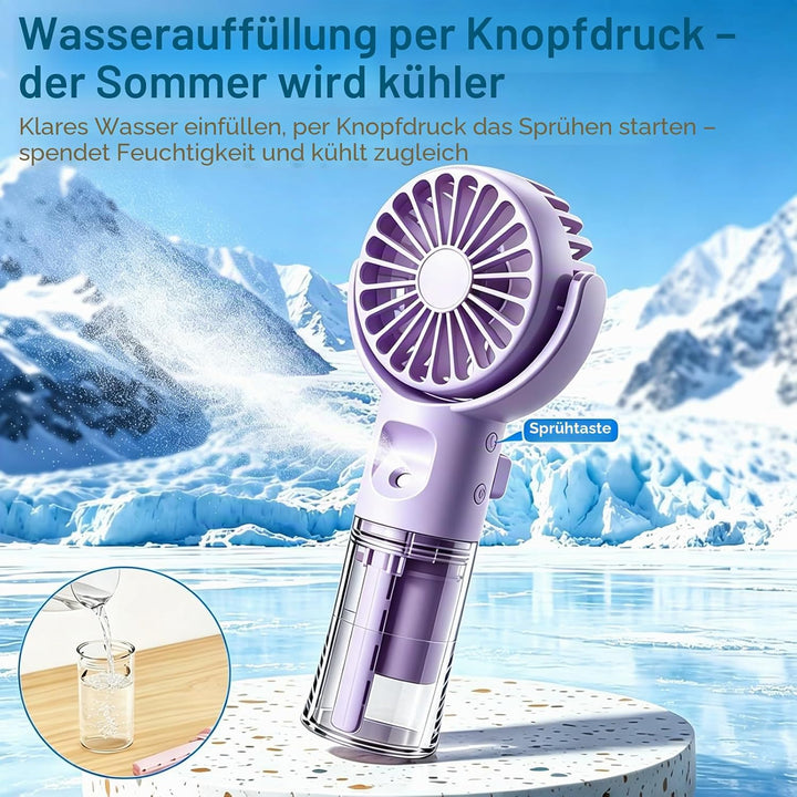 Handventilator mit Wasserkühlung, Mini Ventilator mit Wasser, Handventilator Akku Aufladbar mit 4 Ge