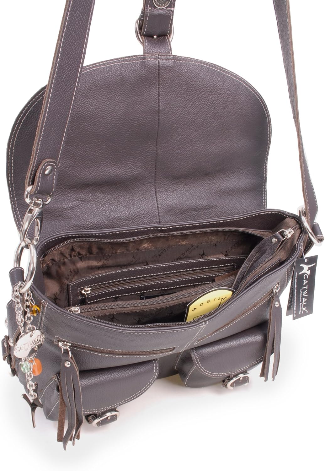 Catwalk Collection Handbags - Leder - Grosse Überschlagtasche/Schultertasche - COURIER L Braun, L Br