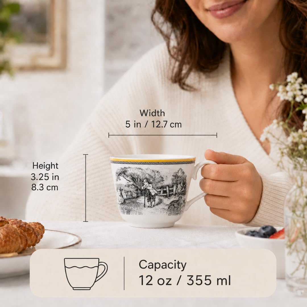 Villeroy und Boch Audun Ferme Tasse, 350 ml, Höhe: 8cm, Premium Porzellan, Weiss/Bunt Landhaus &amp; Rus