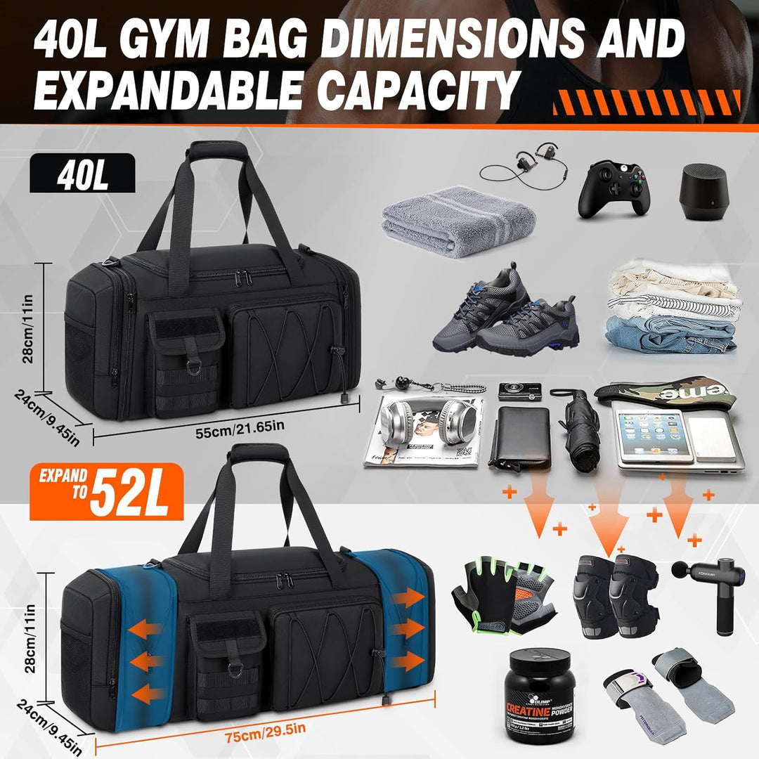 RAINSMORE Sporttasche Herren 40L Wasserdicht Sporttaschen mit Schuhfach Nassfach Erweiterbare Reiset