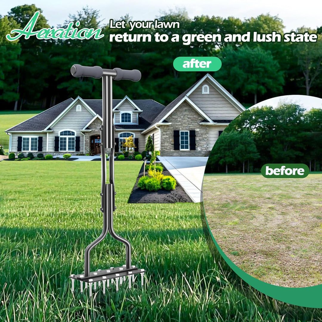 SUNEOWALY Rasenlüfter, Aerifizierer für Rasen, 2-in-1 Rasenbelüfter Rasenspecht für Verdichtete Böde