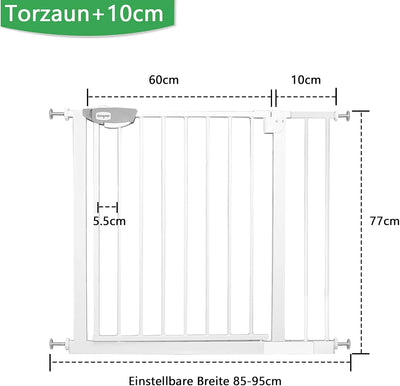 UISEBRT Türschutzgitter Ohne Bohren Treppenschutzgitter für Kinder 85-95cm breit, Auto-Close Baby Sc