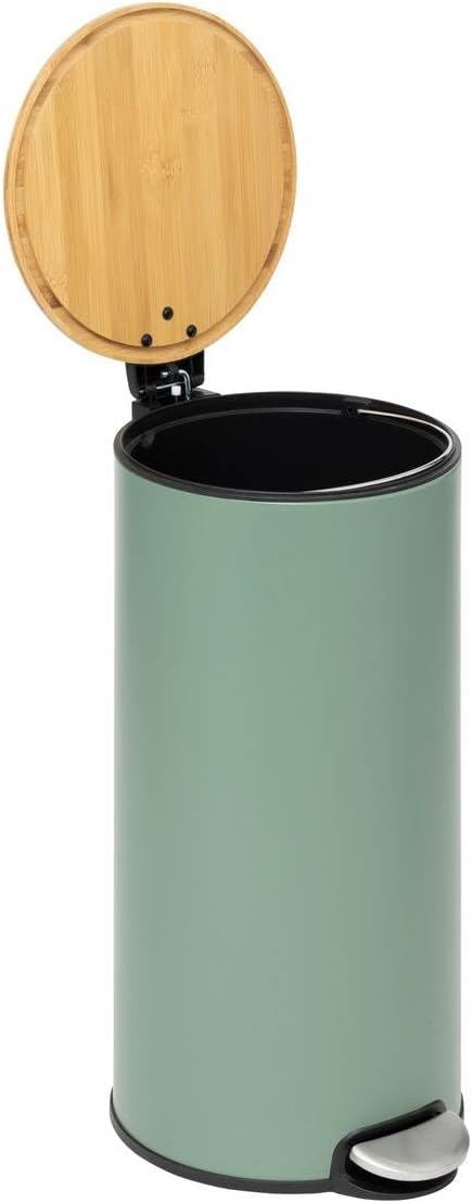 5five – Moderner Farb-Treteimer – Grün – 30 l – Bambusdeckel, herausnehmbarer Eimer, Soft-Close-Funk