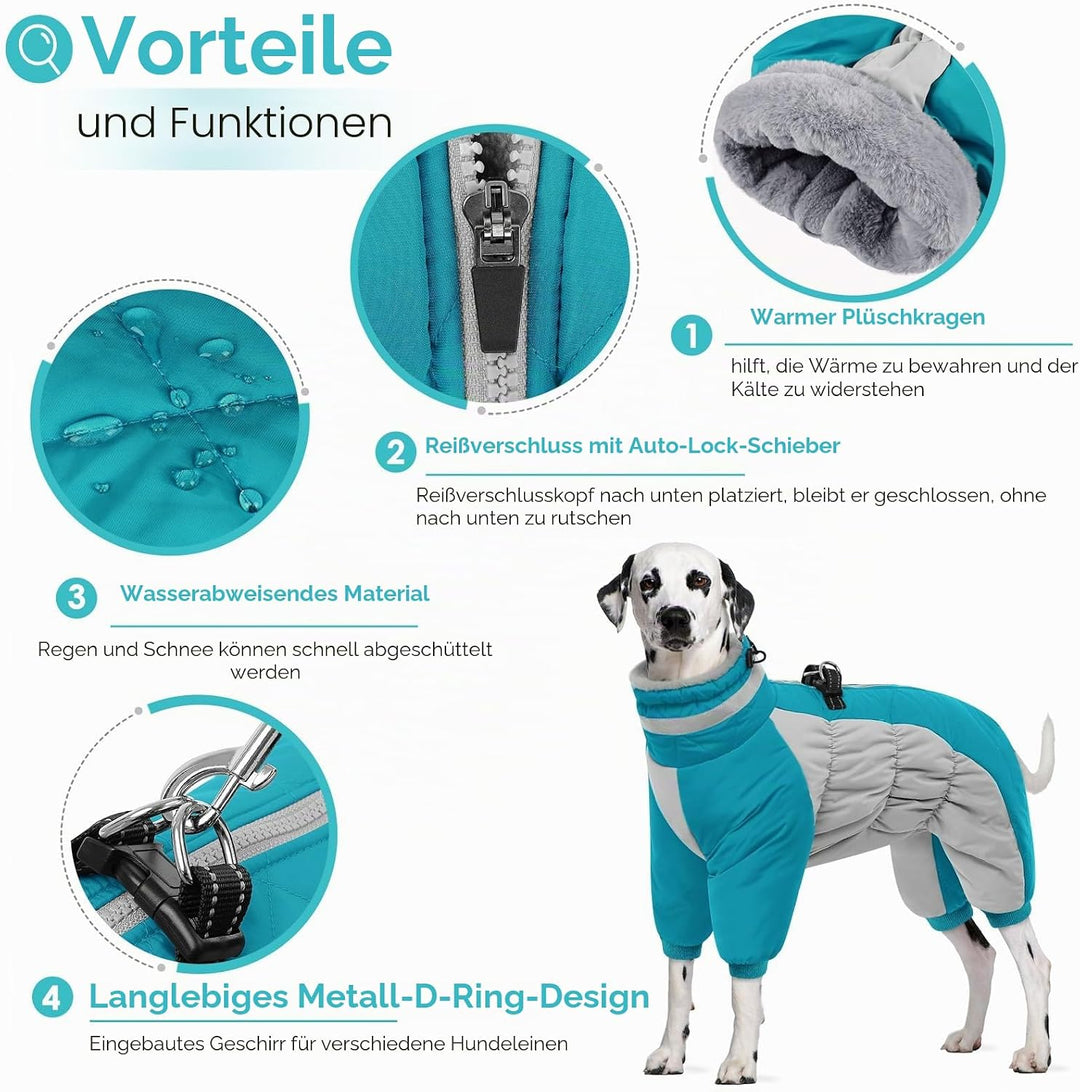 AOFITEE Hundemantel für Grosse Hunde Winter, Winteroverall für Hund Wasserdichter Hundejacke mit Bei