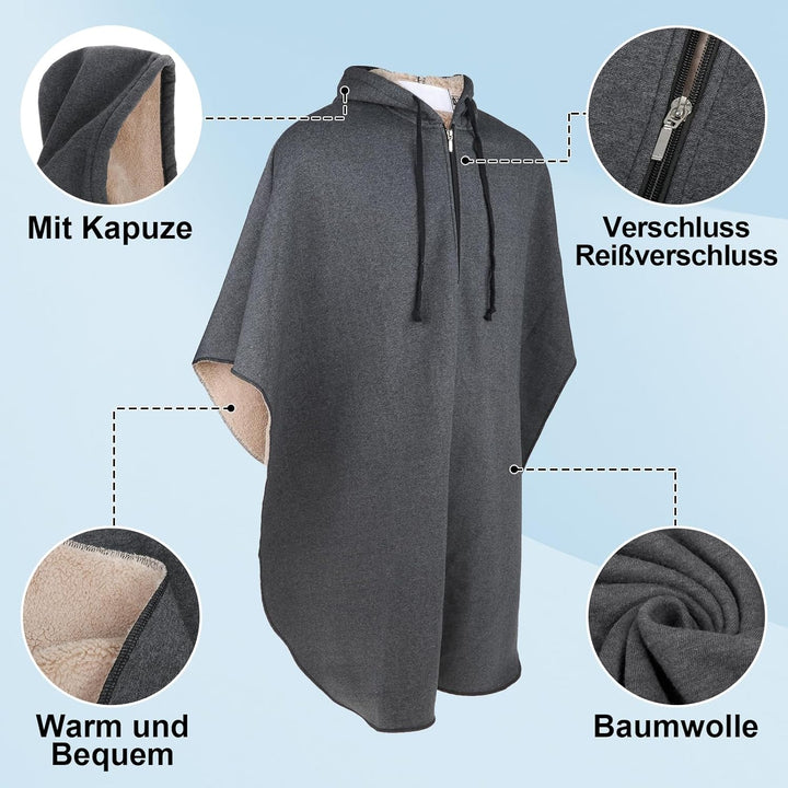 Perfeclan Hot Rollstuhl Ponchos mit Kapuze ärmellose Mäntel für Erwachsene Meliert Grau Männlichen,