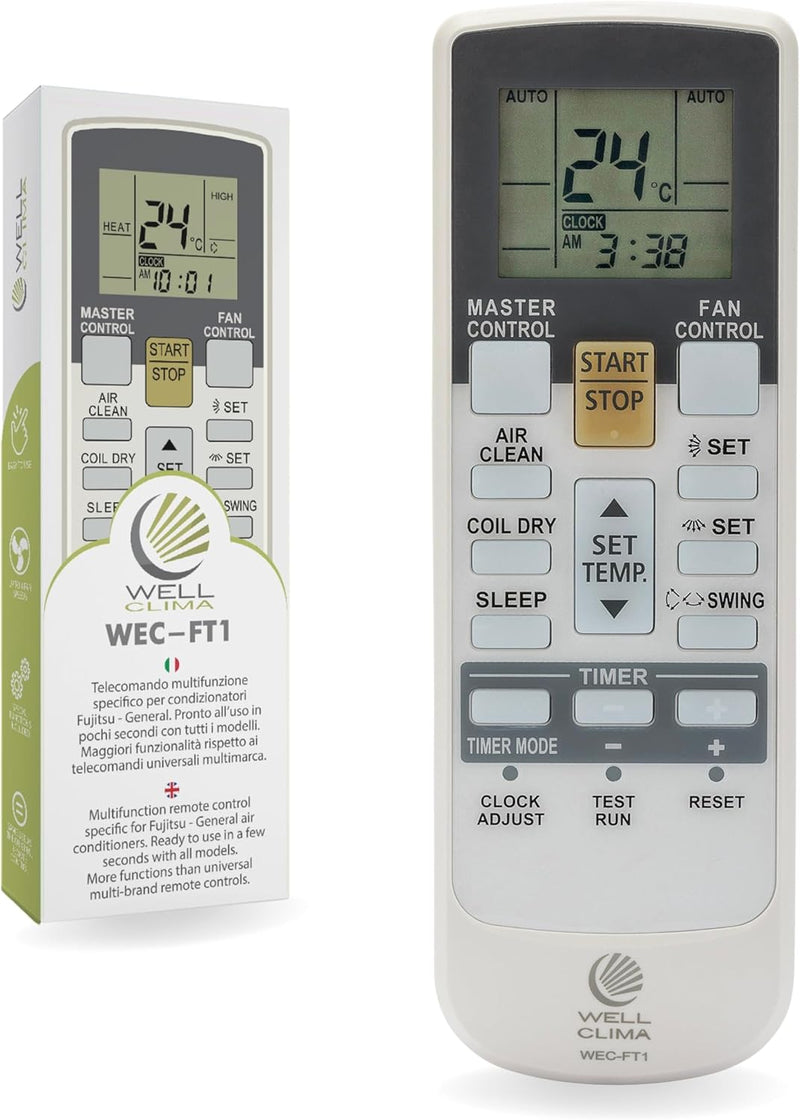 Wellclima WEC-FT1 Fernbedienung Kompatibel mit Fujitsu und General Klimaanlagen, Originaldesign, Erw