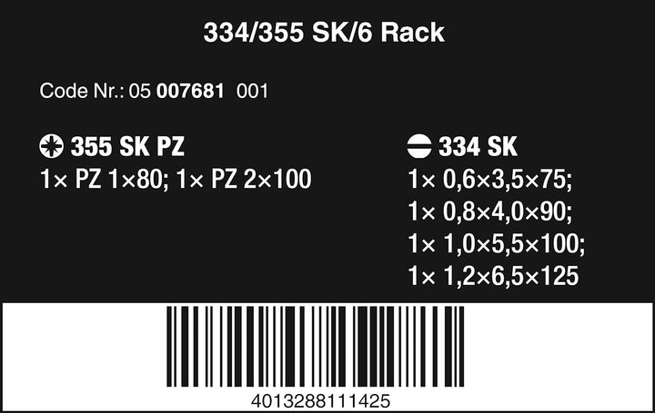 Wera 334/355 SK/6 Schraubendrehersatz Kraftform Plus Lasertip + Rack, 6-teilig, 05007681001