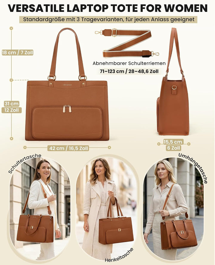 RAINSMORE Lehrertasche Damen mit Kühlfach 15,6 Zoll Laptoptasche Arbeitstasche Damen Gross PU Leder