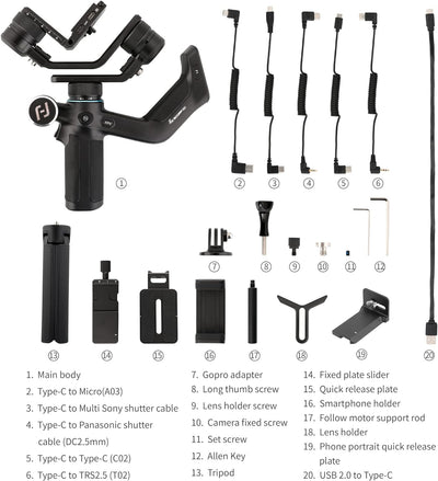 Feiyu [Offiziell] SCORP Mini All in 1 Stabilisator-Gimbal für Spiegellose Kamera/GoPro/Handy, 3 Achs