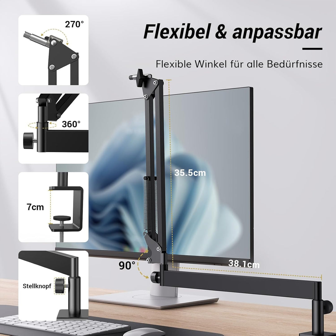 Mikrofon Arm Niedrig Profil, TONOR Low Microphone Boom Arm Auf/Ab voll verstellbar für Gaming Podcas
