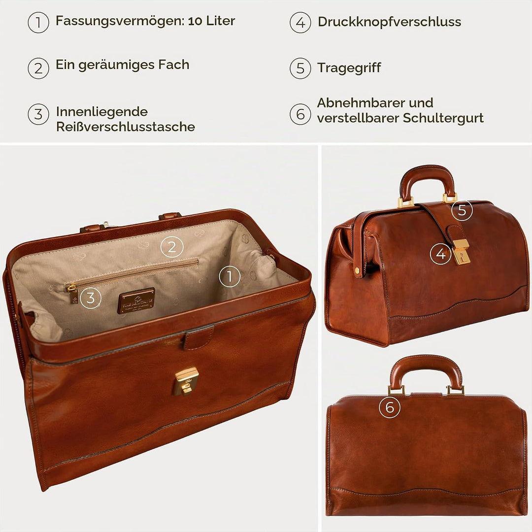 Time Resistance Leder Arzttasche - Arztkoffer - Doktortasche - Aus 100% Echtleder - Aktentasche für