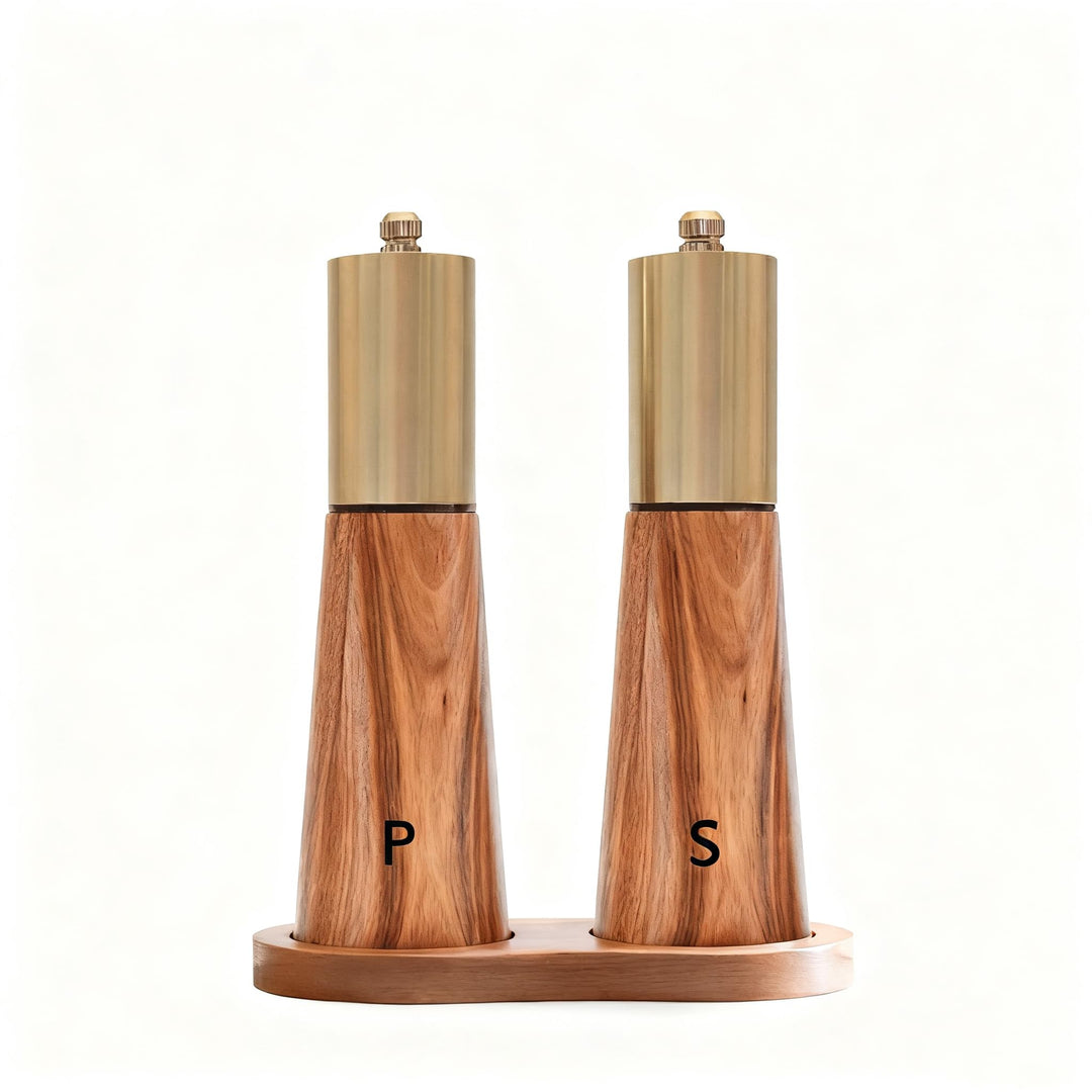 Salz und Pfeffermühlen Set aus Holz mit Sockel manuelle Pfeffermühlen Verstellbarer Keramikkern, Aka