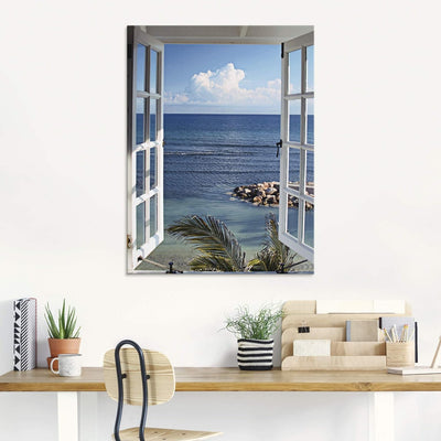 ARTland Glasbilder Wandbild Glas Bild einteilig 60x80 cm Hochformat Strand Meer Küste Palmen Ausblic