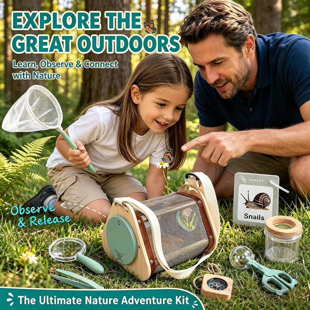Entdecker Kit & Insektenfänger-Set, Outdoor-Abenteuerset für Schmetterlingsnetz, Insektenbox, Lupe,