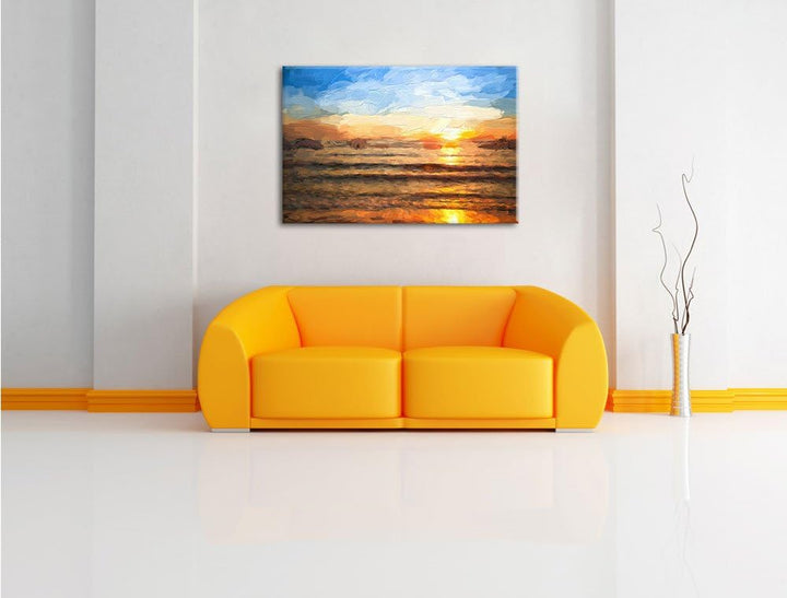 Pixxprint Malibu Beach - Sunrise Water Sand als Leinwandbild/Grösse: 100x70 cm/Wandbild/Kunstdruck/f