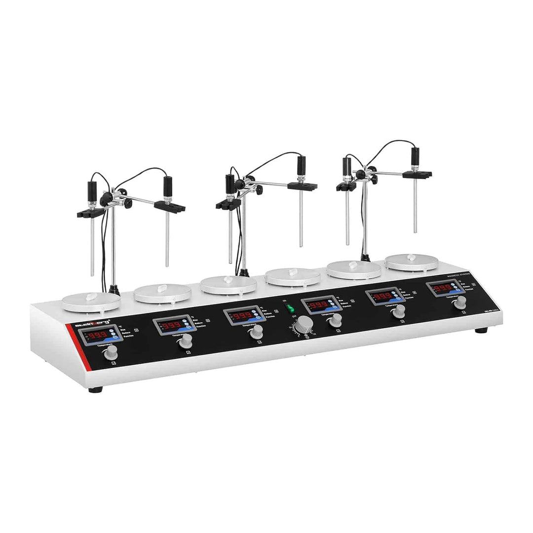 Steinberg Systems Magnetrührer mit Heizplatte SBS-MR-1600/6 (6 Stellplatten Ø 12 cm, 5-99°C, 1000 ml