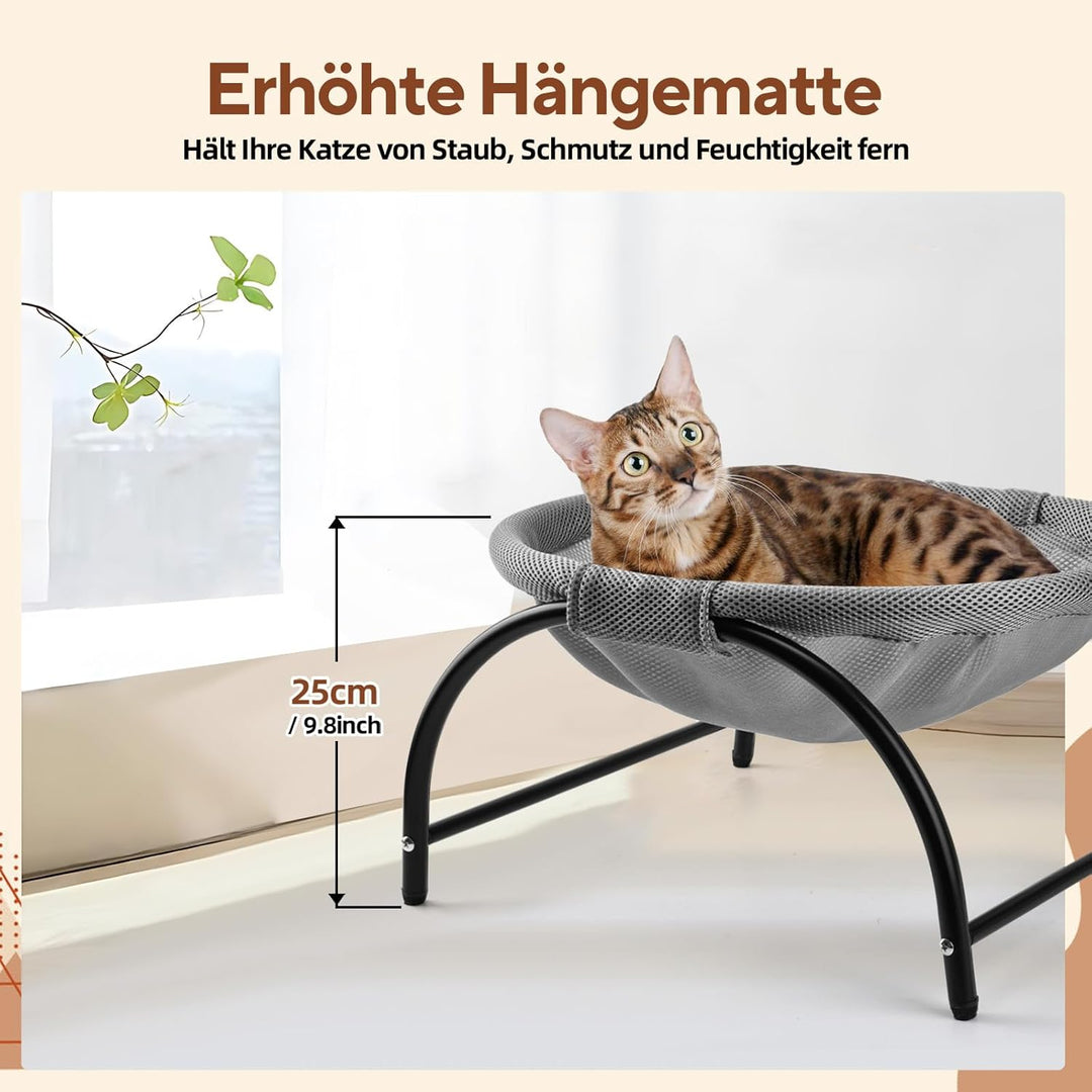 Katzenhängematte Outdoor, Erhöhter Katzenbett mit abnehmbarem, Waschbarem Netzstoff, Stehend Hängema