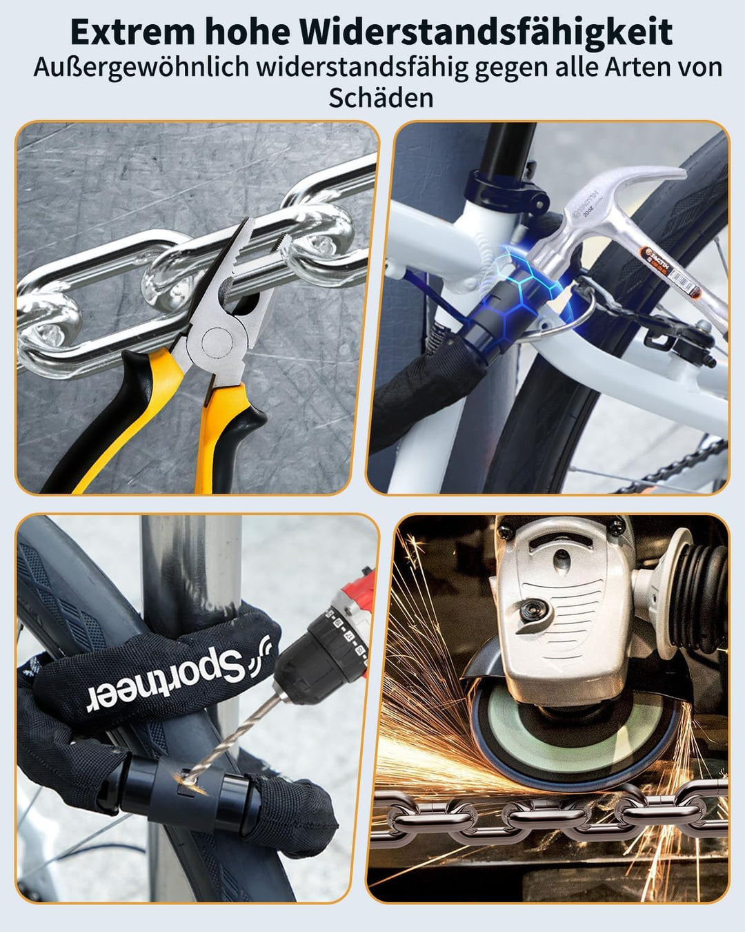 Sportneer Fahrradschloss Metallverschlusskopf Kettenschloss Hohe Sicherheits Level mit 8mm Starker -
